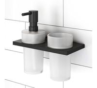 Viverso x add Distributeur de savon et gobelet porte-brosse à dents avec support mural double, VU9400XX+VU9500MB+VU5000XX+VA1401MB,