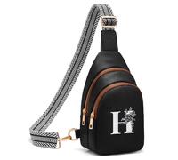 Viverte Sac à bandoulière pour femme, sac banane personnalisé pour maman, femme, épouse, Noir avec Marron, H