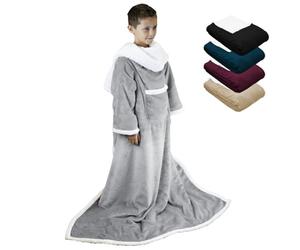 Vivezen - Couverture polaire, plaid intégral avec manches et poche - 120 x 160 cm - Sherpa et flanelle - Enfant - Plusieurs coloris