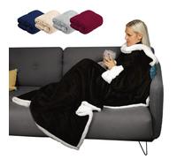 Vivezen - Couverture polaire, plaid intégral avec manches et poche - 140 x 210 cm - Sherpa et flanelle - Adulte - Plusieurs coloris