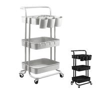 Vivezen - Desserte, Chariot de Rangement à roulettes avec poignée - 3 étagères - 2 Coloris Disponibles