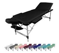 Vivezen Table de massage pliante 3 zones en aluminium + accessoires et housse de transport - Neuf coloris - Norme CE - Noir