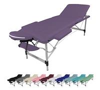 Vivezen Table de massage pliante 3 zones en aluminium + accessoires et housse de transport - Neuf coloris - Norme CE- Violet