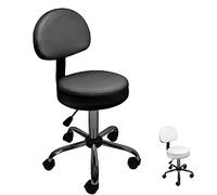 Tabouret rond à roulettes avec dossier réglable en hauteur de 50 à 64 cm et pivotable à 360° - Noir Noir
