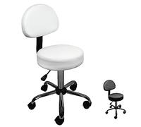 Vivezen - Tabouret rond à roulettes avec dossier réglable en hauteur de 50 à 64 cm et pivotable à 360° - 2 coloris