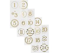 Chiffres autocollant de calendrier de l'Avent - 40 mm - Blanc et Doré - 24 stickers G