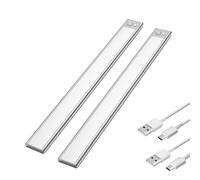Vivi Nova lot de 2 Lampes réglettes 40cm en aluminium à LED sans fil rechargeable avec détecteur de mouvement - 3 modes d'Eclairage (blanc froid, blanc chaud, blanc neutre) (Longueur 40 cm)