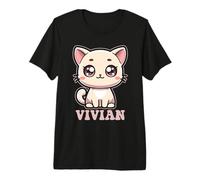 Vivian Cute Kitty Cat Design pour Fille Nom Vivian T-Shirt Haut de Gamme