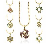 vivianan Genshin Impact Lot de 7 colliers avec pendentif flamme, vent, tonnerre, roche, eau, glace, herbe (alliage, gris, bleu, blanc, vert, or jaune, fermoir mousqueton, unisexe, 7 pièces), Métal