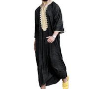 VIVICOLOR Kaftans Thobe Dishdasha Désert Robe Arabe Arabe Afghan Saoudien Marocain Hommes Robe Coton À Manches Longues Col en V Rétro Rayé Chemise De Nuit