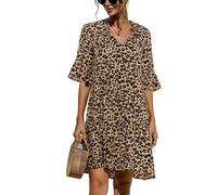 VIVICOLOR Robe d'été imprimée léopard pour Femmes, col en V, décontractée, Ample, Fluide, balançoire