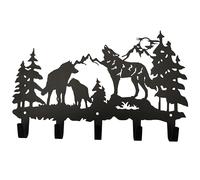 VIVICOMFY Patère en forme de loup, décoration murale avec crochets pour manteaux, vêtements, clés, sac à dos, pour rangement, salon, couloir, bureau (noir)