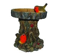 Vivid Arts Mangeoire à oiseaux en forme de tronc d'arbre avec rouge-gorges.