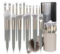 VIVID BEAUTY Lot de 18 pinceaux de maquillage avec poils synthétiques doux et luxueux, manche en bois et étui de rangement élégant - Parfait pour une application et un mélange de maquillage