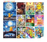 VIVID GEM Pokémon Kit de Peinture Diamant 5D DIY Pikachu Bulbasaur, Mosaïque de Diamants Ronds Complets, Décoration Murale Faite à la Main, Cadeau 02