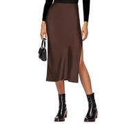 VividHarbor Jupe midi Taille Haute en Satin, Taille élastique, Fente latérale, Jupe de Mariage décontractée pour Femme, Chocolat, Taille XL