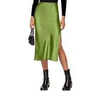 VividHarbor Jupe midi Taille Haute en Satin, Taille élastique, Fente latérale, Jupe de Mariage décontractée pour Femme, Vert Pomme, Taille M