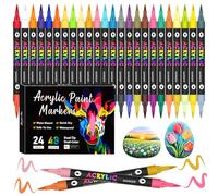 VividHues 48 Couleurs 24 Feutres Acrylique - Dual Tips Marqueur Acrylique à Pointe Pinceau, Acrylic Paint Marker Feutres Acryliques pour Peinture sur Bois, Toile, Verre, Céramique, DIY