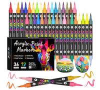 VividHues 72 Couleurs 36 Feutres Acrylique - Dual Tips Marqueur Acrylique à Pointe Pinceau, Acrylic Paint Marker Feutres Acryliques pour Peinture sur Bois, Toile, Verre, Céramique, DIY