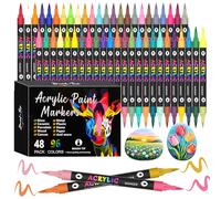 VividHues 96 Couleurs 48 Feutres Acrylique - Dual Tips Marqueur Acrylique à Pointe Pinceau, Acrylic Paint Marker Feutres Acryliques pour Peinture sur Bois, Toile, Verre, Céramique, DIY