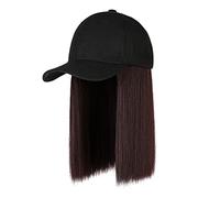 Vividly Perruque de baseball synthétique noire et marron avec cheveux naturellement connectés Bob Hair Casquette de baseball réglable pour femme Perruque mignonne attachée Hommes Femmes Casquettes