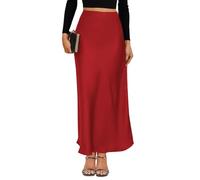 VividMosaic 2026 Jupe Maxi Taille Haute en Satin Soie Coupe Évasée Printemps Été Décontractée Jupes Longues pour Femmes, Rouge, Taille XL