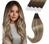 Vivien Adhesif Extension Cheveux Humain Marron Ombre Extension Cheveux Adhesive Naturel Marron Balayage Blond Moyen Invisible Droit 55 cm 50g 20Pcs #3/8/24