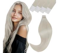 Vivien Adhesif Extension Cheveux Naturel Blond Platine Tape in Extension Adhesive Bande Humain Cheveux Blond Lisse 55cm 20Pcs 50g #60