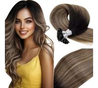 Vivien Balayage Cheveux Humain Extension Keratine Brun Invisible Extension de Cheveux a Kératine Remy Noir et Brun Ombre Blond Caramel Droit 45cm 50g 50s #1b/4/18