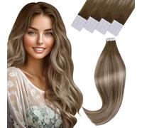 Vivien Balayage Extension Adhesive Cheveux Naturel Blond 45 cm Humain Cheveux Adhesif Extension Ombre Brun Moyen à Blond Platine pour Femme 50g 20Pcs #6/60/6