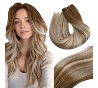 Vivien Balayage Extension de Cheveux Naturel Tissage Brun 60 cm Longue Weft Extension Cheveux Humain Brun Clair à Blond Platine Ombre 100g #6/60/6