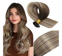Vivien Balayage Extension Keratine Cheveux Naturel Brun Invisible Remy U Tip Extension Cheveux Brun Foncé Ombre Blond Clair Hot Fusion Droit 40cm 50g 50s #3/8/24
