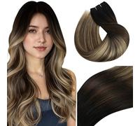 Vivien Balayage Tissage Naturel Cheveux Humain Brun 40 cm Extension Cheveux Tissage Remy Noir à Brun Ombre Blond Cendré pour Femme 100g #1B/4/18