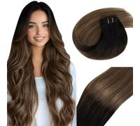 Vivien Balayage Tissage Naturel Cheveux Humain Noir 40 cm Extension Cheveux Tissage Remy Ombre Noir à Brun et Blond Cendré Lisse 40 cm 100g #1B/4/18