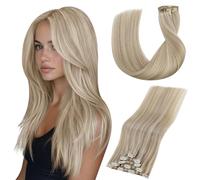 Vivien Blond Extension Vrai Cheveux Humain a Clips Extension Cheveux Naturel Clip Blond Doré à Moyen Extension de Clip Remy 45cm 80g 5PCS #16/22
