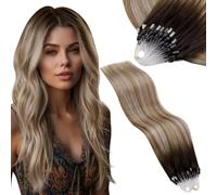 Vivien Brun Cheveux Humains Extension Micro Ring 40 cm Ombre Brun à Blond Clair Vrais Micro Loop Extensions Cheveux Humains Invisible Lisse 50g 50s #3/8/24