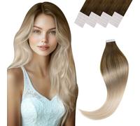 Vivien Extension Adhesive Cheveux Humain Brun Clair Ombre Blond Cendré et Platine Lisse Extension Cheveux Naturel Adhesif Blond Balayage Droit 35cm 50g 20pcs #8/18/60
