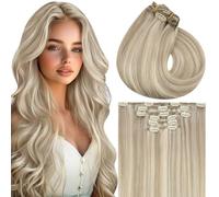 Vivien Extension Cheveux Humain Clip Blond Highlight Remy Clip in Extensions Cheveux Naturel Blond Doré à Moyen Longue 60 cm 7PCS 135g #16/22