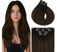 Vivien Extension Cheveux Humain Clip Brun Foncé à Clair Balayage Extension de Cheveux Naturel a Clip Brun Ombre Invisible 45cm 120g 7PCS #2/8/2