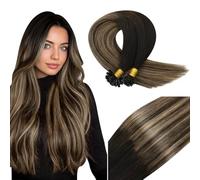 Vivien Extension Cheveux Humain Keratine Brun Ombre U Tip Extension Cheveux Naturel Noir et Brun Balayage Blond Caramel Invisible Femme 40 cm 50g 50s #1b/4/18