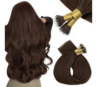 Vivien Extension Cheveux Nano Brun Nano Ring Extension de Cheveux Naturel Brun Unie Nano Tip Extension a Froid Lisse Remy 22Pouces/55cm 50g/50s #4