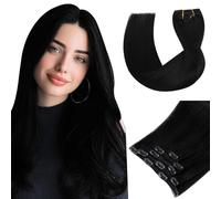 Vivien Extension Cheveux Natuerl Clip Invisible Noir Extension de Clip Cheveux Humain Noir Jet pour Femme 30cm 80g 5PCS #1