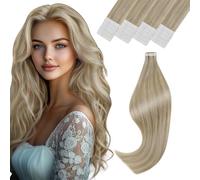 Vivien Extension Cheveux Naturel Adhesif 60 cm Blond Extension de Cheveux Adhesive Humain Blond Doré à Moyen Remy Longue 50g 20Pcs #16/22
