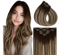 Vivien Extension Cheveux Naturel Clip Blond Caramel Balayage Brun Chocolat Extension Clip Cheveux Naturel Invisible 7PCS Clip Extension Cheveux Humain Double Trame 30cm 80g #4/27/4