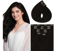 Vivien Extension Cheveux Naturel Clip Marron 35 cm Double Trame Extension a Clip Cheveux Humain Marron Foncé Femme 120g 7PCS #2