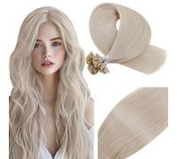 Vivien Extension Cheveux Naturel Keratine Blond Platine Invisible U Tip Extension Cheveux Humain Blond Hot Fuison Lisse 35 cm 50g 50s #60