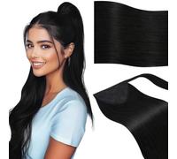 Vivien Extension Cheveux Naturel Ponytail Noir Queue Extension Cheveux Humain Wrap Around Vrais Queue de Cheval Extension Droit 50cm 80g #1