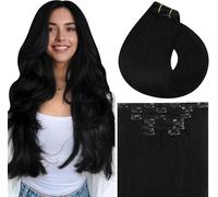 Vivien Extension Clip Cheveux Naturel 40 cm Noir Jet Double Trame Cheveux Vrais Clip in Extension Noir Lisse 7PCS 120g #1