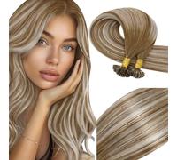 Vivien Extension de Cheveux a Kératine Naturel Brun Balayage Nail Tip Extensions de Cheveux Humain Ombre Brun Moyen à Blond Platine Droit 55 cm 50g 50s #6/60/6