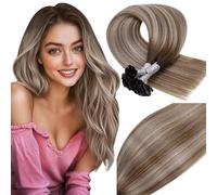 Vivien Extension Keratine Cheveux Naturel 40 cm Brun Balayage U Tip Extension Cheveux Humain Brun Foncé Ombre Blond Clair Hot Fusion Droit 50g 50s #3/8/24